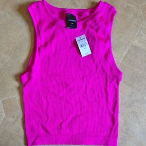 Express Sleeveless Ribbed Tank Top - Neon Pink